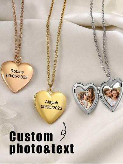1pc Customizable Heart-Shaped Photo Pendant Necklace, Father's Day Gift, Gift For Dad, Photo Necklace, Customizable Chain, Suitable For Family, Couples And Pets, Suitable For Daily Wear, Birthday, Valentine's Day, Anniversary, Gift For Boyfriend, Girlfriend, Spouse
