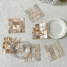 1 件天然海螺壳方形杯垫马赛克隔热杯垫摄影道具房间餐桌装饰 - 彩色 - 查看 1