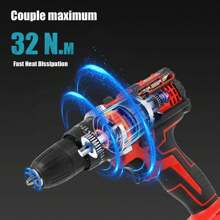 21V Cordless Drill Driver, Electric Screwdriver, 32 N.M Cordless Brushless Impact Drill Driver, Equipped With Work Light, With 2 Lithium Batteries