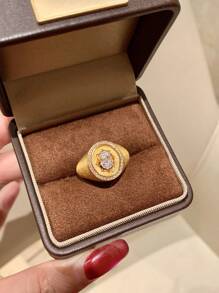 1 pièce Bague antique brossée avec strass œuf de pigeon exquis