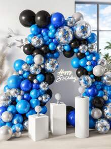 86/146 sztuk Zestaw girlandy balonów ślubnych, Srebrno-niebiesko-czarny zestaw łuków balonów, Konfetti srebrne balony Royal Light Blue metaliczne na wesele prysznic ukończenie szkoły rocznica urodziny dekoracja przyjęcia