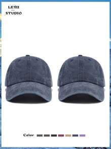 2 件装复古风格纯色干净休闲棒球帽,男女通用情侣帽,节日礼物可调节软顶防晒运动帽适合户外海滩度假和日常生活穿着 - 多色 - 查看 10