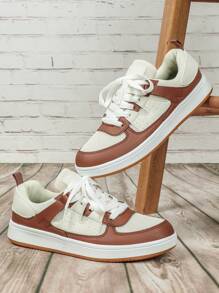 米色透气网眼拼布优质面料舒适简约优雅步行鞋，坚固个性独特魅力舒适城市系带通勤商务休闲鞋，适合送礼，约会 - 彩色 - 查看 5