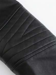 Women's Fashion Black PU Leather Motorcycle Jacket, Lapel Collar, Full Zip And Pockets, Short Length Long Sleeve, Suitable For Autumn And Spring - Black - View 12