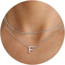 1 Pc Stainless Steel Layered Initial Necklace Tiny A-Z Pendant Choker Necklace Cute Initial Letter Necklace For Women
