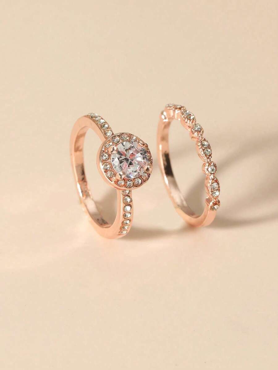 1pc Fashionable Rhinestone Decorative Ring - Rose Gold - View 1