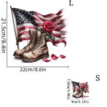 1/2/3 Pcs Anniversary Theme Heat Transfer Patches, Plastic, Washable & Ironable, Cartoon Soldier Boot & Rose Flag Design, Suitable For DIY T-Shirts, Hoodies, Jeans, Backpacks, Tote Bags, Pillows, Retro Baseball Caps, Patriotic Decoration