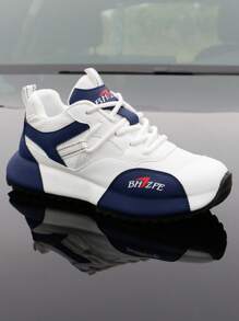 2025 Spring/Summer New Men's Shoes, Blue Casual Sneakers With Leather Surface, Knitted Laces, Non-Slip, Men