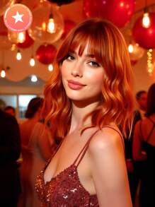 High Quality 14-Inch Synthetic Heat-Resistant Fiber Wig With Bangs In Short Orange Curls Ladies Wig Is Perfect For Holiday Party Everyday Wear