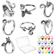 9pcs Adjustable Crochet Stitch Markers Set, Animal & Plant Crochet Locking Stitch Markers Tools, Crochet Ring For Yarn Guide, Finger Protector For Knitting And Crocheting, Women Knitting And Crochet Accessories (Random Color Plastic Stitch Markers)