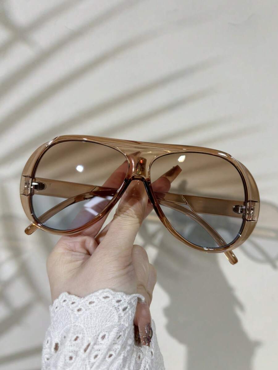 1PC New Vintage Design Oversized Square Fashion Glasses, High-End Street Style Party Festival Everyday Casual Eyewear Beach Accessories For Women Glasses Shades For Summer Beach Vacation,Outdoor,Travel - 漸層 - 查看 1