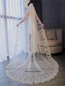 New Long Tail Big Veil Exquisite Sequin Lace Applique Hair Tied Wedding Bridal Veil Fall Clothes For Women - Multicolor - View 2