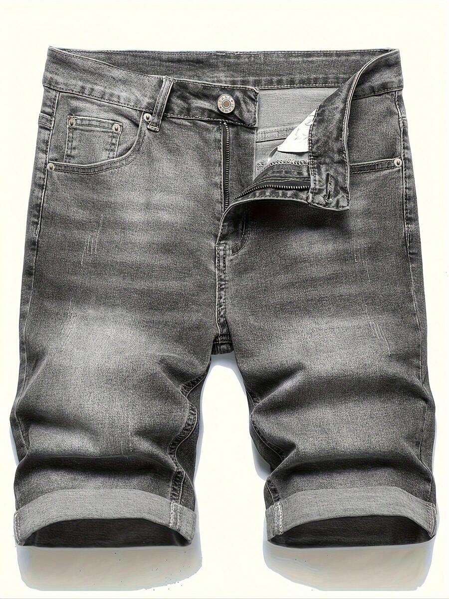 男士休闲洗水破洞牛仔短裤 - 灰色 - 查看 1