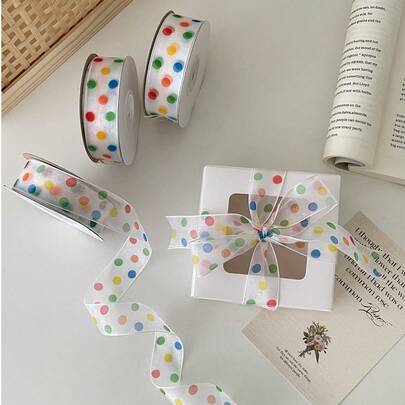 22 码彩虹圆点丝带，清新优雅的丝带，适用于节日装饰、生日蛋糕盒、礼品包装、花束、花艺工艺品、蝴蝶结