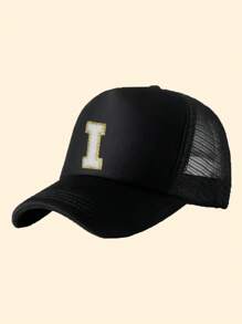 1pc Kids Letter A-Z Print Adjustable Baseball Cap, Sports Hat, Sun Hat, Suitable For Spring, Summer, Autumn - Black - View 34