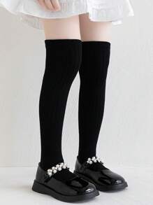 1双/4双儿童平头条纹过膝袜，公主风长筒袜，适合女童，四季百搭，秋冬 - 彩色 - 查看 13