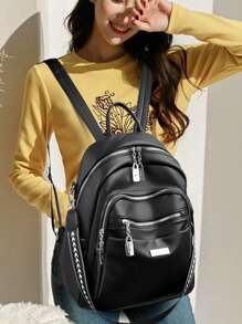 Fashionable Multi-Function Backpack For Women, Korean Style Versatile Soft Leather Shoulder/Crossbody Bag, Large Capacity Female Backpack, 2025 New - Black - View 12