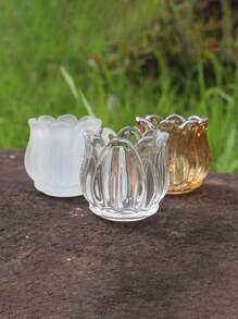 12pcs Tulip Flower Glass Candle Holders, Crystal Glass Cup Wedding Decor Candle Stands