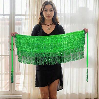 女式亮片闪亮肚皮舞臀巾猴风格闪光舞臀巾裹短腰带裙派对服装成人舞台DS表演肚皮舞腰链