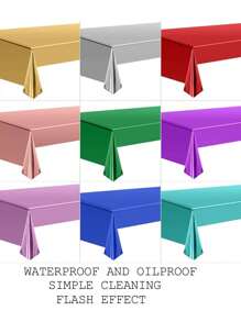 1pc Metallic Foil Disposable Tablecloth, Shiny Solid Color, For Birthday Party Decoration - Gold - View 3