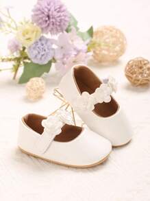 1 双春秋款 0-1 岁女婴蕾丝装饰 PU 软底公主平底鞋 - 白色 - 查看 3