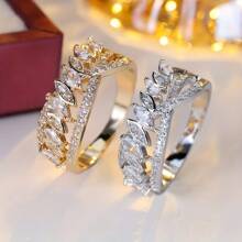 1pc Women's Elegant & Classy Fashionable Ring Inlaid With Synthetic Zirconia, Suitable For Daily Wear, Dates, Work, Versatile