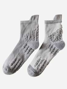1 Pair Gray Marathon Running High-Quality Mid-Calf Sports Socks With Massage Bottom For Fitness