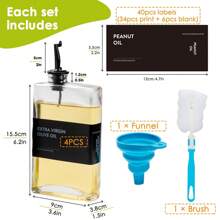 4 Pack 12oz/350ml Gold Olive Oil Dispenser Set - Heavy Duty Thickened Glass Bottles For Kitchen, Cooking Oil, Vinegar, Soy Sauce And Coffee Syrup, With Stainless Steel Automatic Pour Spout And 40 Label Funnel - 黑色 - 查看 4
