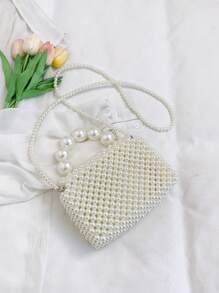 حقيبة يد أنيقة مصنوعة يدويًا من قماش مخرز باللؤلؤ، موضة كلاسيكية جديدة، حقيبة كتف وعبر الجسم مع سلسلة لؤلؤية، مناسبة للخروج والتواريخ وحفلات الموسيقى والعشاء والرقص