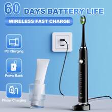 JTF  Electric Toothbrush For Adults - Teeth Whitening Toothbrush With 6 Brush Heads And A Travel Case, Fast Charging For 60 Days Use Waterproof Toothbrushes - màu đen - Xem 7