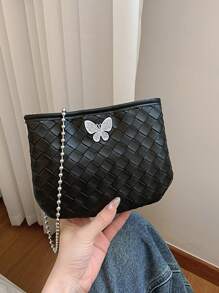 2025 New Fashion Woven Butterfly Decor Shoulder Handbag, Chic Small Square Crossbody Bag For Women