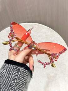 水钻蝴蝶无框夸张动漫风格街头时尚百搭时尚眼镜