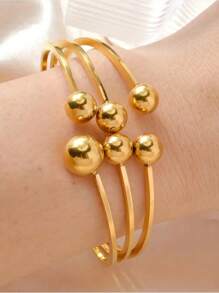 1 件时尚个性化镀金串珠弹性开口袖口手链，复古风格女士钛钢夸张腕饰
