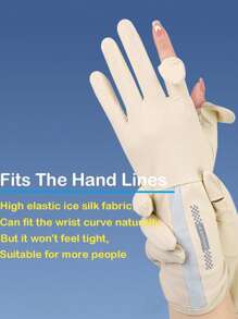 女士中长款冰丝手套，1双夏季防紫外线手套，带触摸屏功能，透气，防滑，纯色，半指，适合骑自行车和开车等户外活动