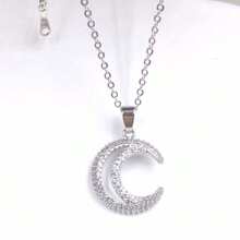 1 Set Joyería de collar y pendientes con diseño de cielo estrellado y luna, par de pendientes exquisitos chapados en plata con colgante minimalista de strass, elegante para fiestas y ocasiones