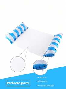 1 Piece Outdoor Fashion Inflatable With Net Two-Tube Straight Stripes Inflatable Hammock, Foldable Dual Purpose Backrest Floating Row, Summer Floating Lounger, Floating Bed Sofa, Water Recreation Lounger Floating Bed Pool Float - Multicolor - View 2