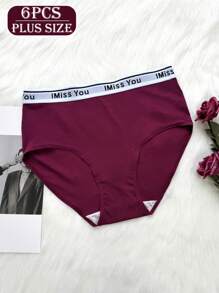 6 条装大码女式简约三角裤，高弹柔软透气舒适贴身字母腰带内裤