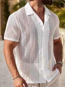 Camicia casual da uomo estiva con design traforato