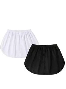 2pcs Adjustable Women's Shirts With Extended Hem, Casual Layered Fake Top, Bottom Sweeping Shirt, Semi Long Mini Skirt, Shirt Extension Chain, Black, White - Multicolor - View 7