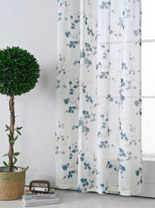 1pc Blue Floral Translucent Curtain For Living Room Bedroom, Modern Minimalist Fresh Floral Sheer Curtain, Nordic Nature Style Home Decor - Blue and White - View 4