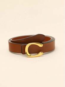 1pc New Women's Belt Letter C Korean Version Dress Jeans PU Women's Belt - Black - View 2