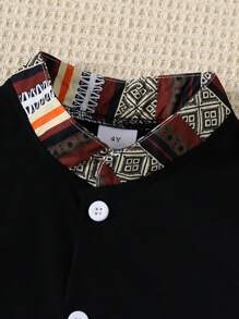 2 sztuki Letnia młodzieżowa chłopięca casualowa koszula z krótkim rękawem i paskiem w kontrastowym wykończeniu zestaw szortów