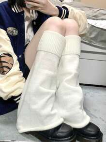 1 Pair Y2K Solid Color Casual Versatile Warm Knitted Leg Warmers - Black - View 7