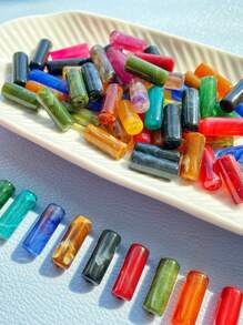 50pcs Fashion Colorful Cloudy Acrylic Tube Beads DIY Handmade Earrings, Necklace Jewelry Parts