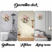 1 pieza Reloj de pared de madera con patrón floral de rosa vintage elegante, reloj silencioso sin tictac, decoración del hogar para la sala de estar, regalo para amantes de las flores, 10/12/14/16 pulgadas (baterías no incluidas)