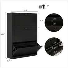 VOWNER Shoe Cabinet With 2/3/6 Flip Drawer, Freestanding Shoe Organizer With Storage & Adjustable Shelves, Shoe Rack For Entry, Hallway, Living Room, Bedroom, Gift For Halloween & Thanksgiving - Đen - 3 ngăn kéo - Xem 2