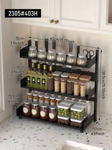 1pc Multipurpose Kitchen Countertop Spice Rack, Knife Holder, Kitchen Organizer Shelf, Suitable For Home, Kitchen And Dining Room Kitchen Items Kitchen Accessories Kitchen Tools - Black - View 14