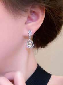 Pendientes de Moissanita de Plata de Ley 925 para Mujeres - 1CT*2 - Moissanita de Corte Pera de 5*7mm - Pendientes de Lágrima Elegantes y de Lujo - Adecuados para Bodas, Fiestas, Bailes, Uso Diario - Regalo Perfecto para Mujeres en el Día de San Valentín, Navidad, Cumpleaños - Plateado - Ver 5