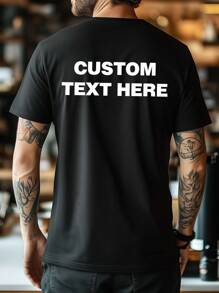 定制文字男士T恤，个性化文字/祝福语/有意义/有趣的文字，个性化字体/姓名/祝福语，圆领短袖T恤，黑色上衣，音乐节、家庭、情人节礼物、周年纪念礼物、送给好朋友的礼物、节日礼物、夏季装饰上衣，时尚达人，潮流，嘻哈，简约，轻松穿搭，简约时尚，休闲定制，独特，个性化理想礼物，送给家人、男友、朋友、孩子，嘻哈时尚 - 黑色 - 查看 1