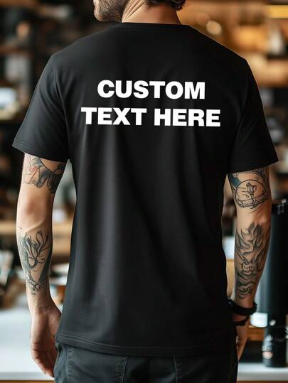 Camiseta de cuello redondo de manga corta personalizada para hombre con texto y nombre personalizados, top casual negro personalizado para él, moda hip-hop, equipo de fan, peso pesado, ajuste cuadrado